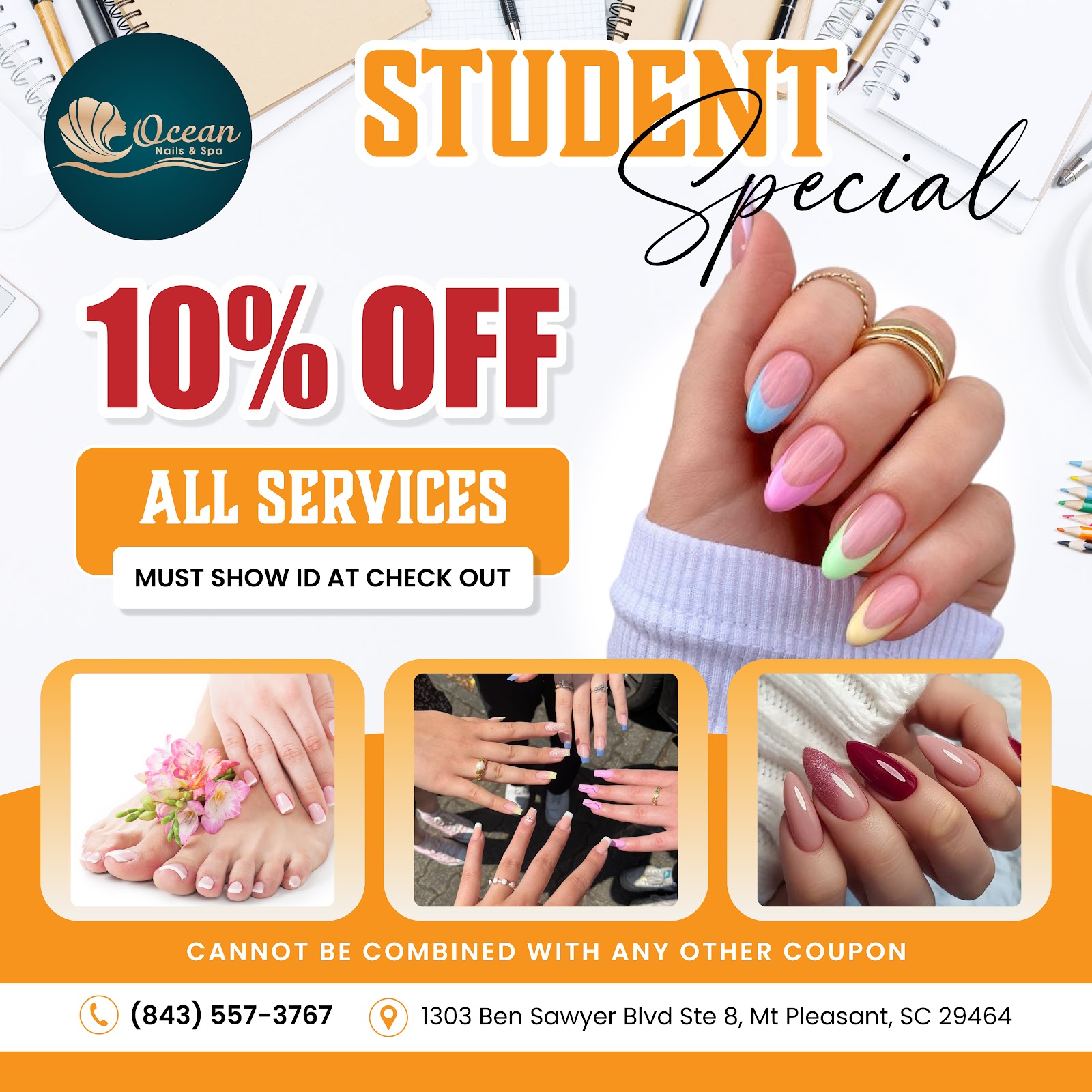 Ocean Nails & Spa in Mount Pleasant (10% OFF for Student Everyday) — Wellness Spot in Old Village, Charleston, SC